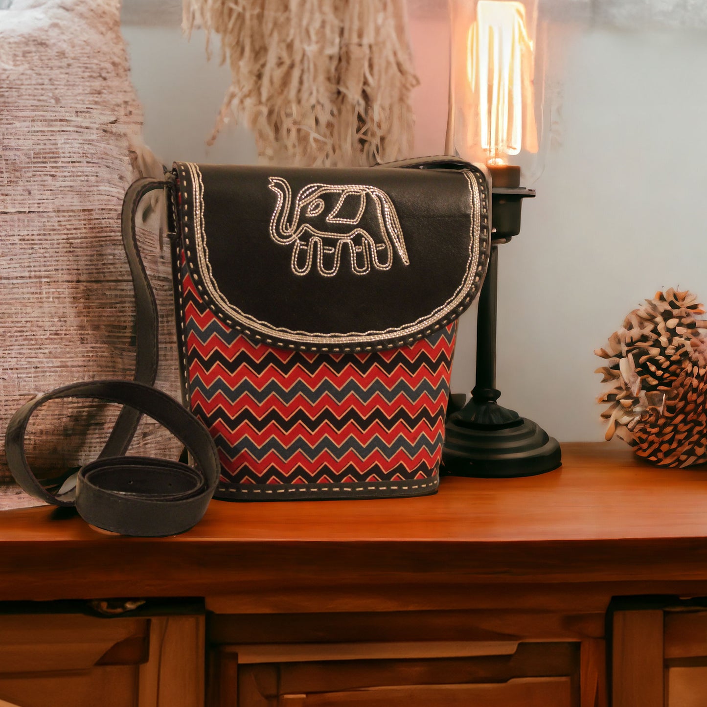 Fiery wave Leather Bucket Bag