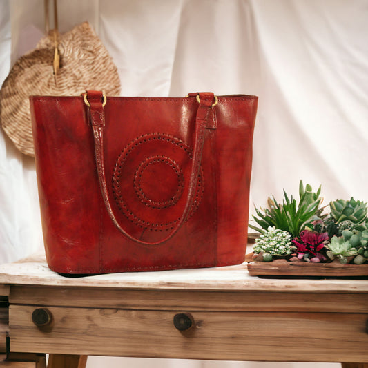 Cherry Red Pure Leather Tote Bag