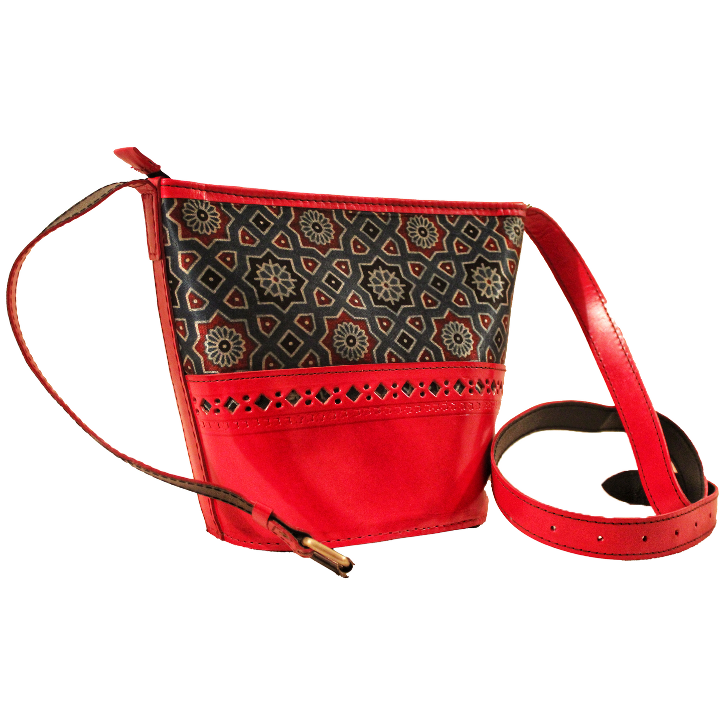 Blue Berry Red Leather Bucket Bag