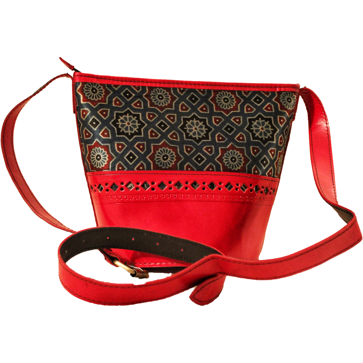 Blue Berry Red Leather Bucket Bag
