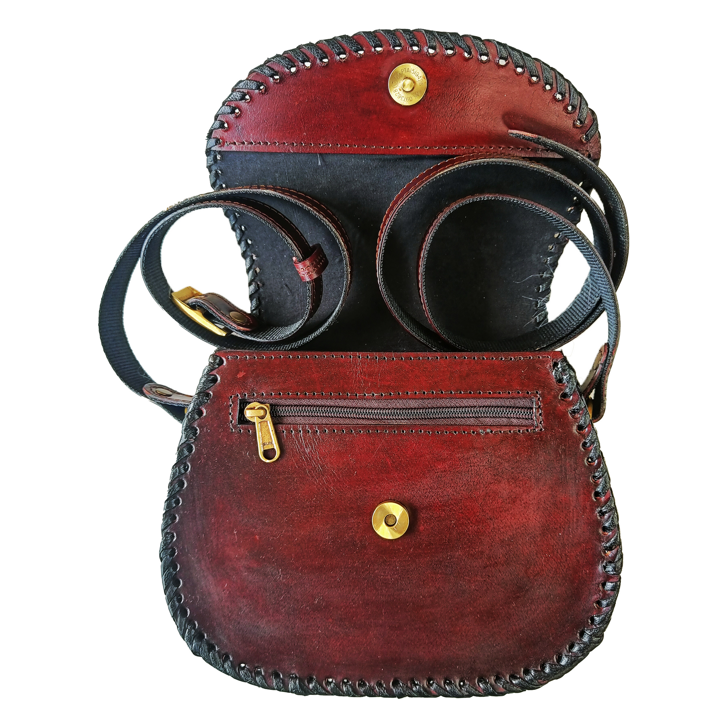 Burgundy Crossbody Handcarved Leather Sling Bag