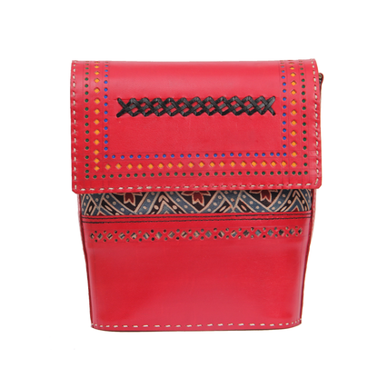 Chilli Red Leather Art Sling Bag