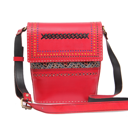 Chilli Red Leather Art Sling Bag