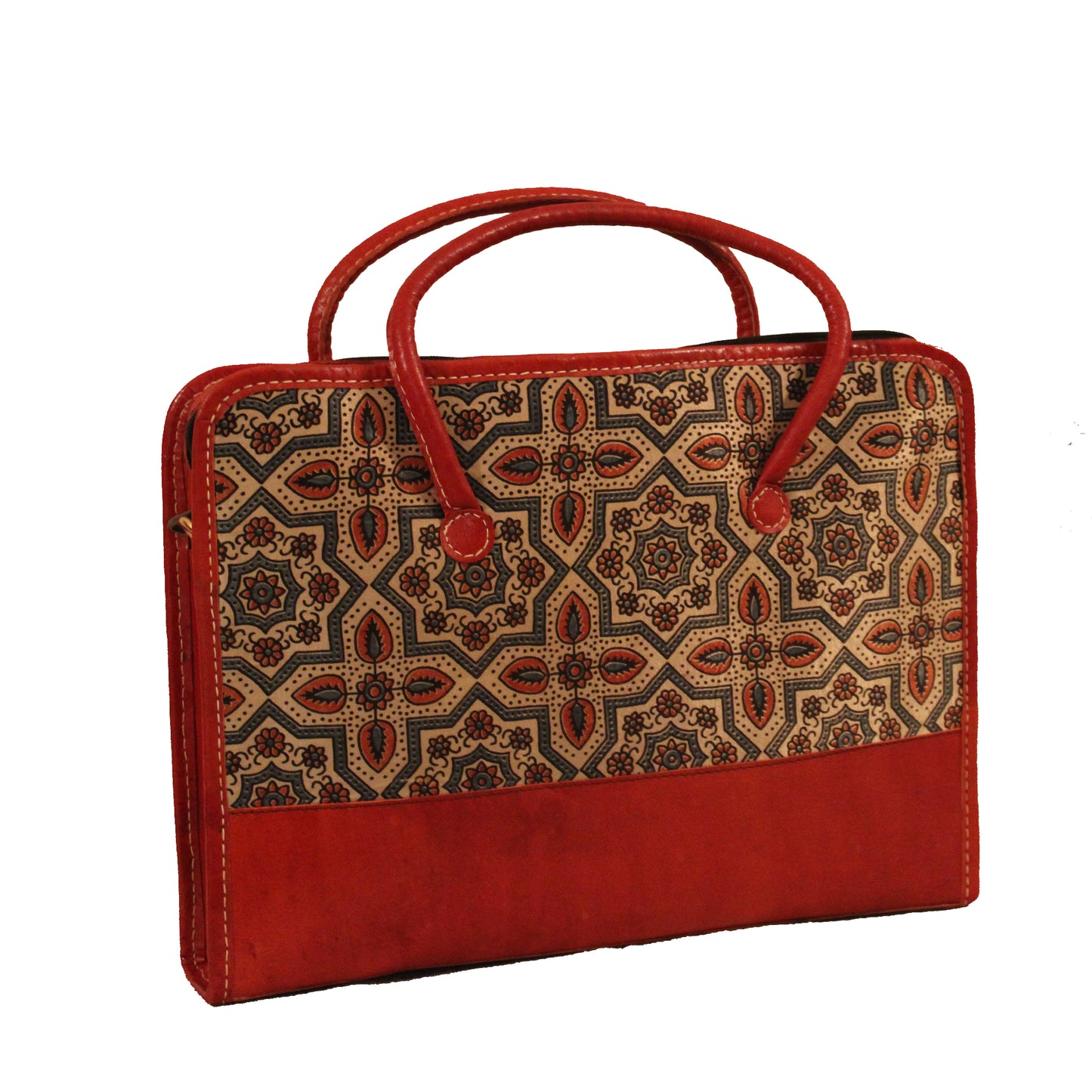 Light Brown Ajrakh Leather Laptop Bag
