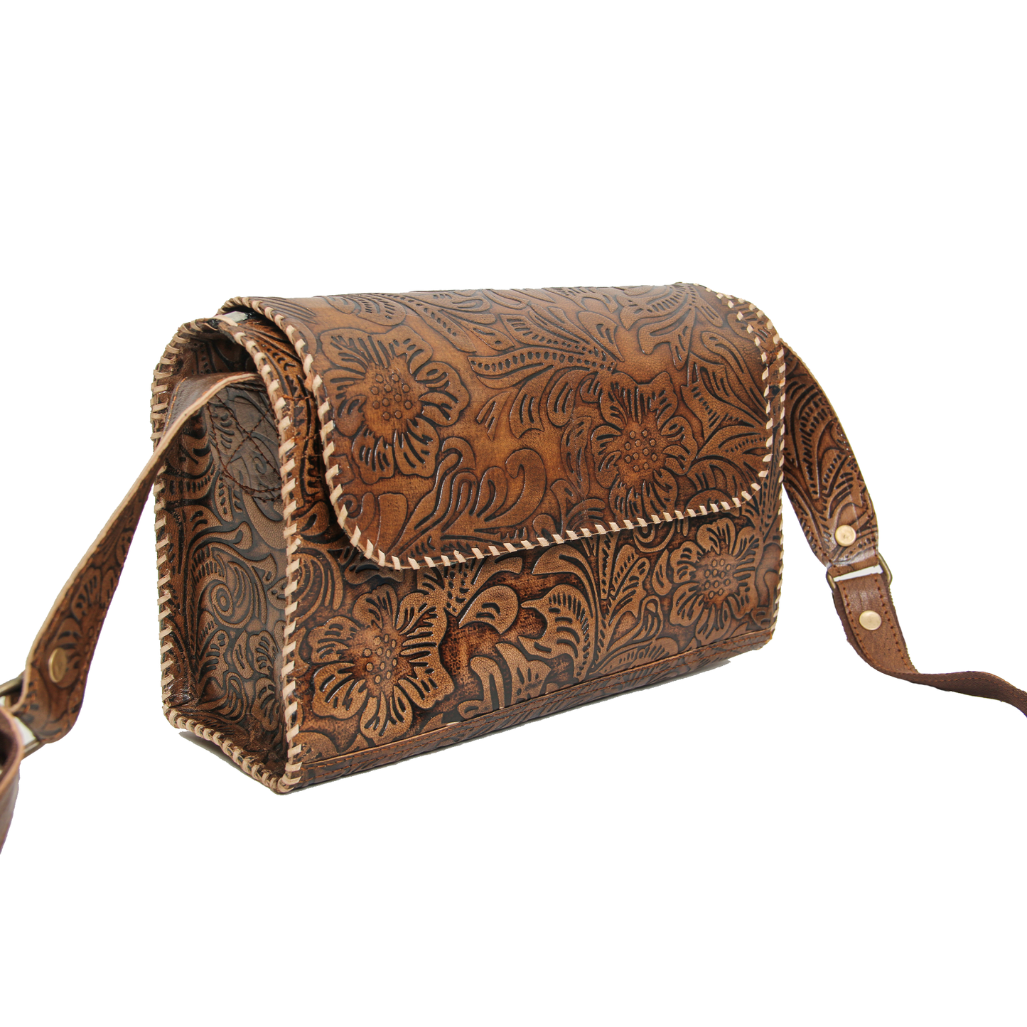 Sand Brown Hand embossed Baguette Leather Bag