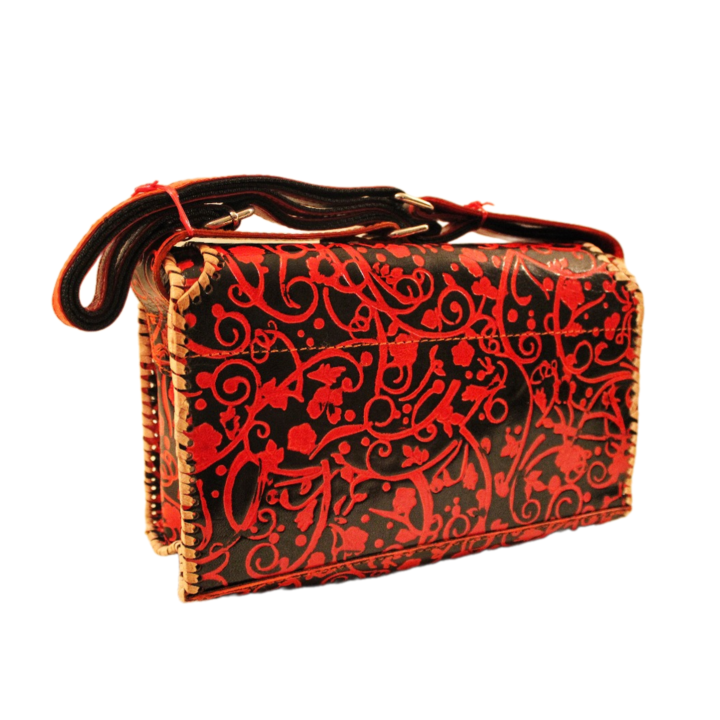 Red Streak Hand embossed Baguette Leather Bag