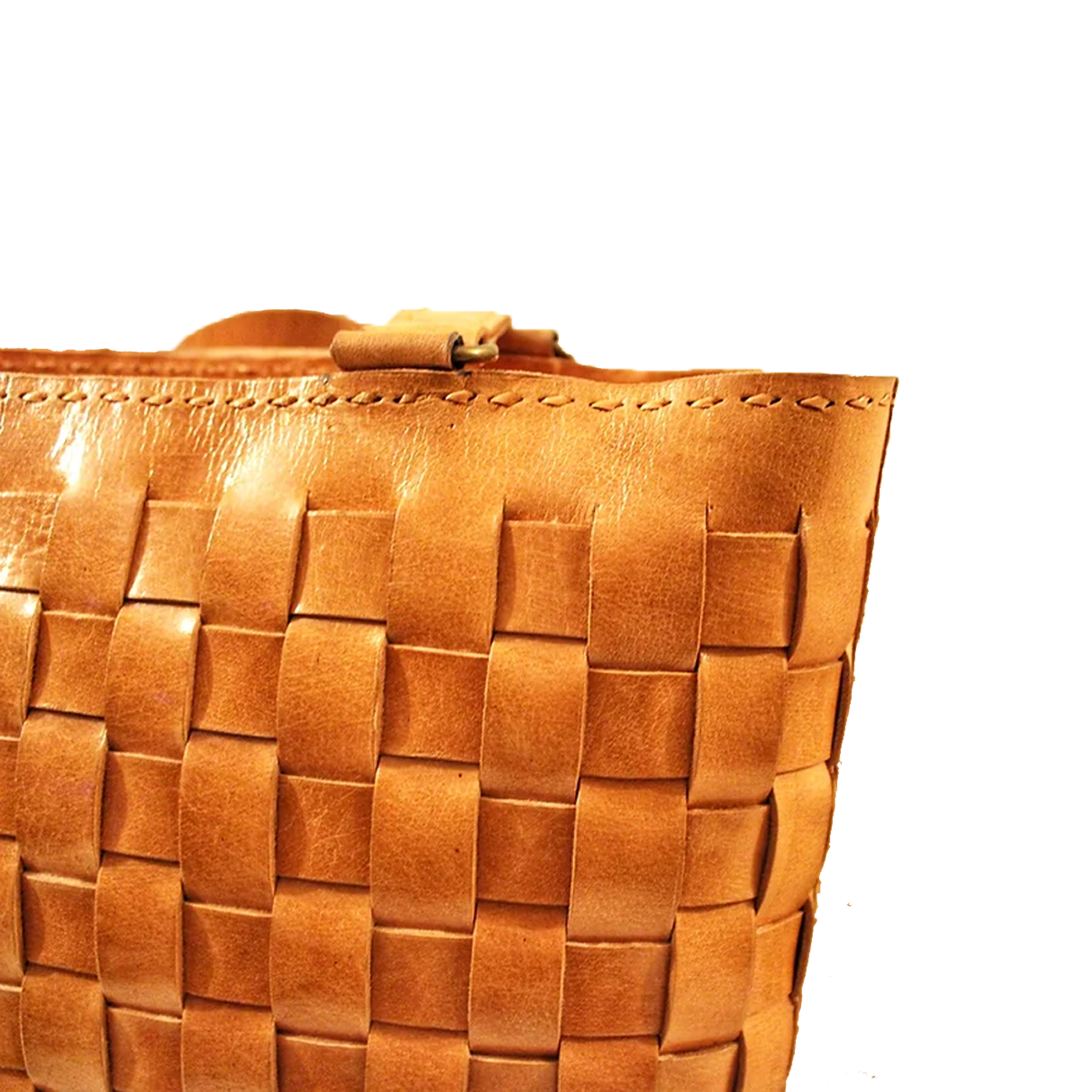 Hand-weaved Light Tan Pure Leather Tote Bag