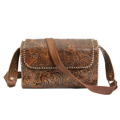 Sand Brown Hand embossed Baguette Leather Bag