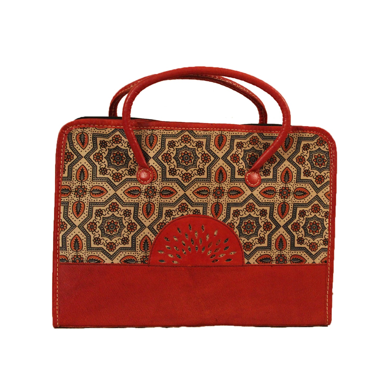 Light Brown Ajrakh Leather Laptop Bag