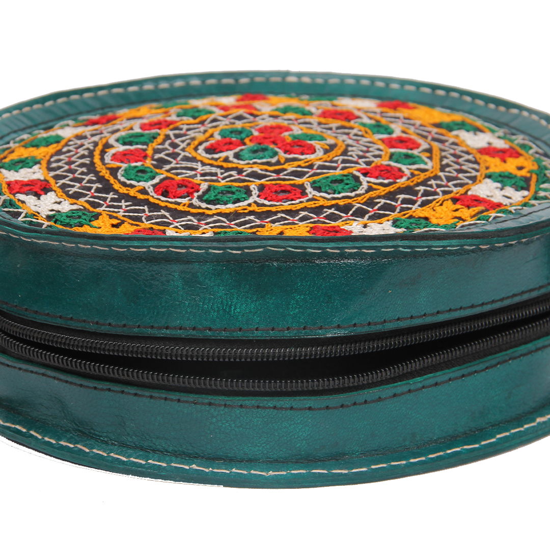 Verdant Green Embroidered Round Leather Sling Bag