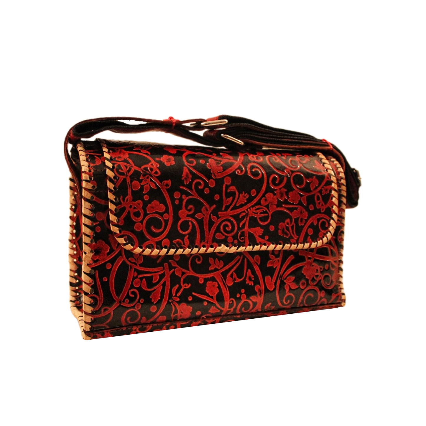 Brown Streak Hand embossed Baguette Leather Bag