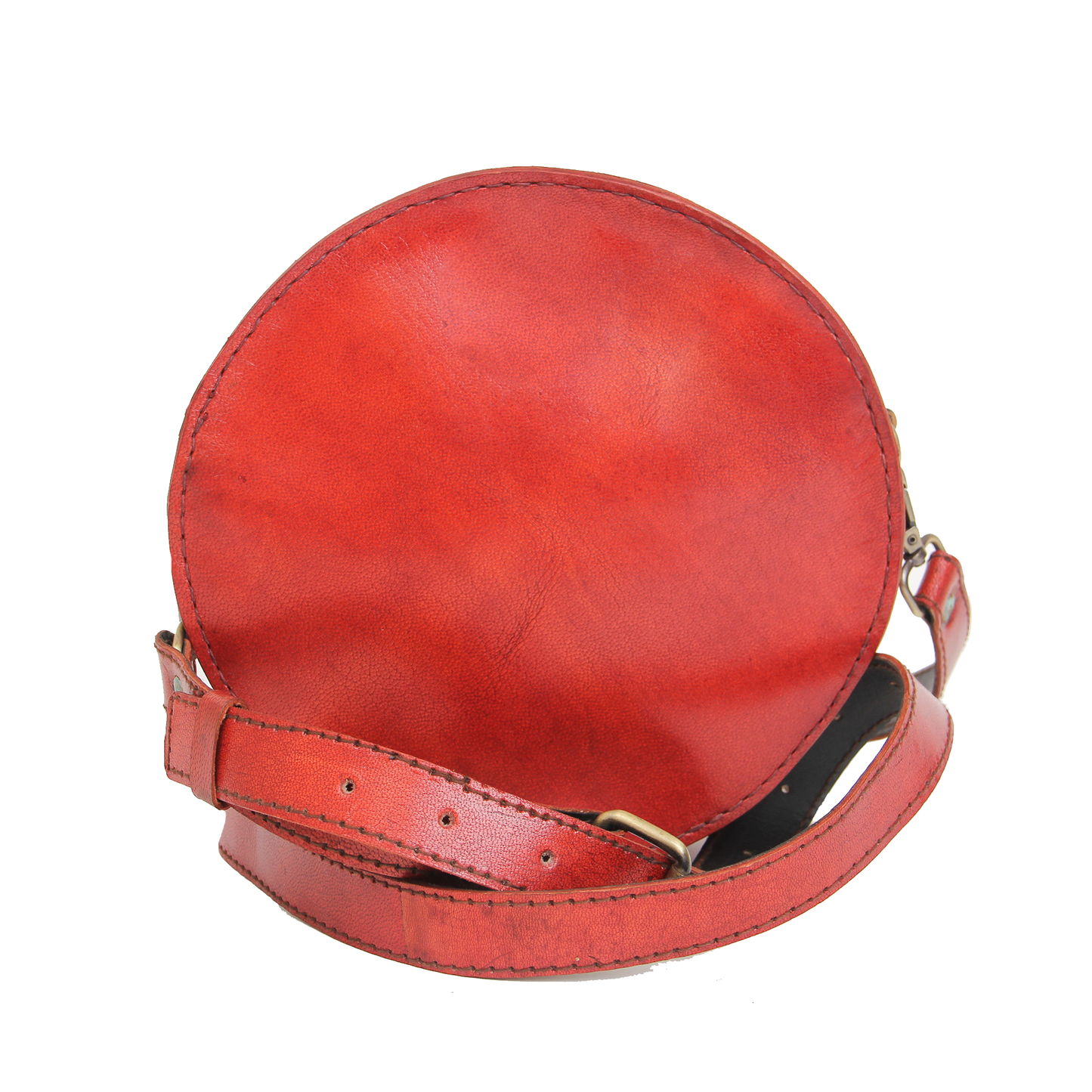 Tangerine Orange Embroidered Round Leather Sling Bag