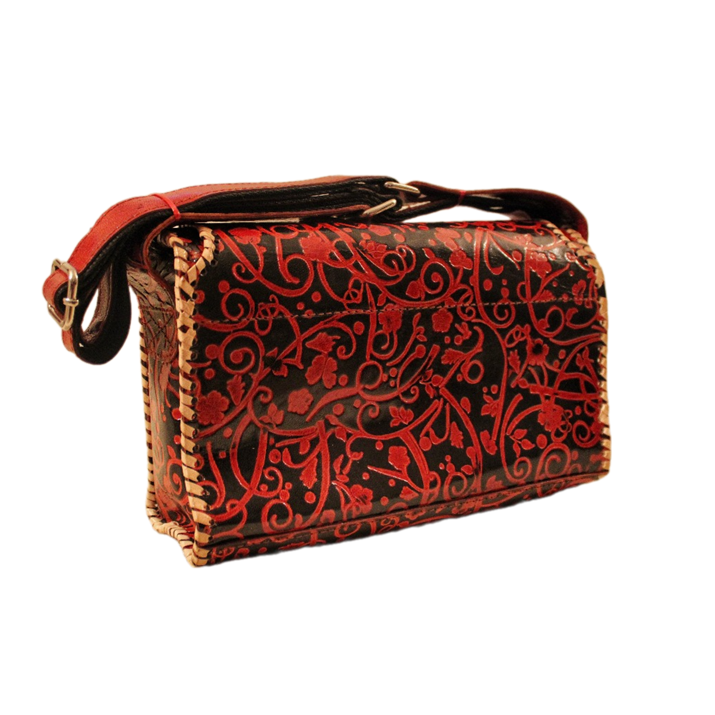 Brown Streak Hand embossed Baguette Leather Bag
