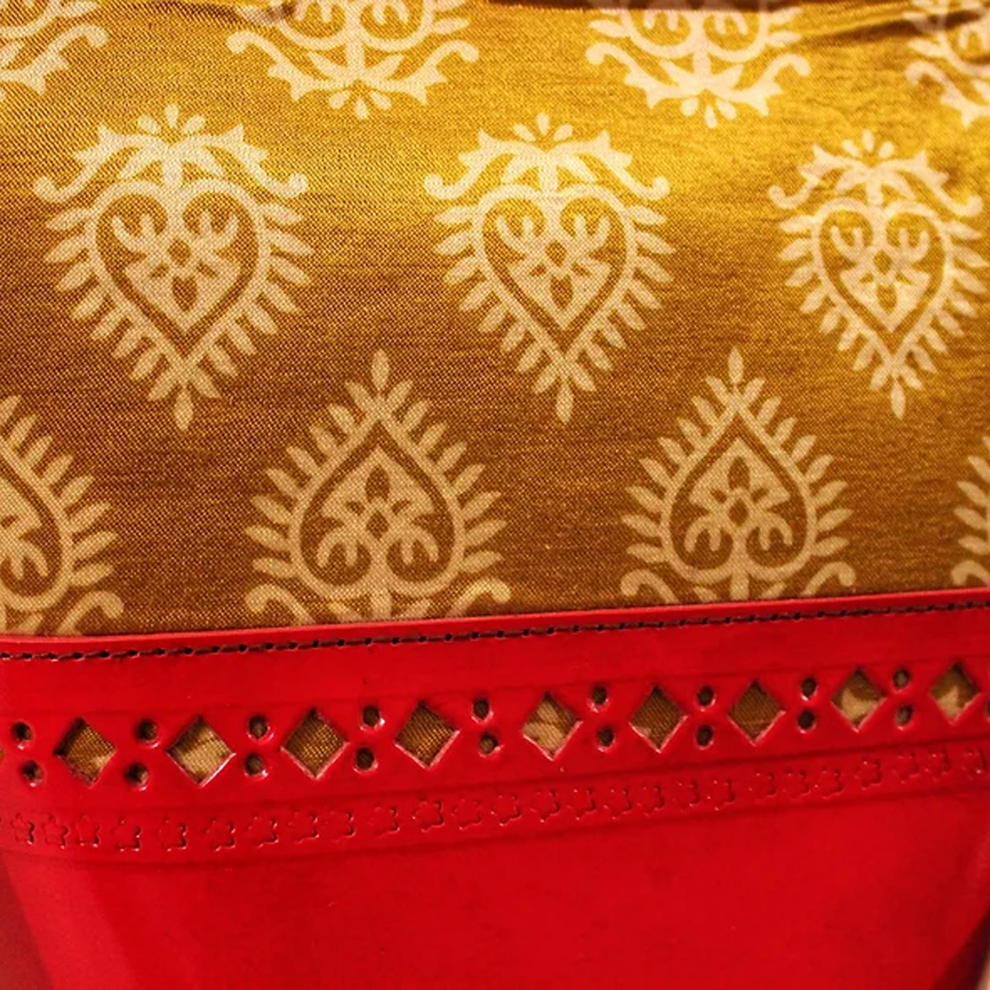 Yellow Berry Red Leather Bucket Bag