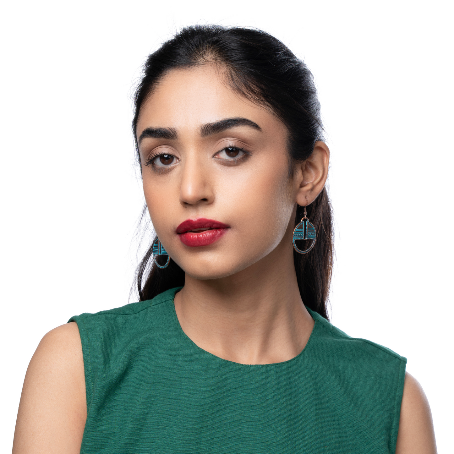 Round Lock Antique Turquoise Bronze Alloy Earrings