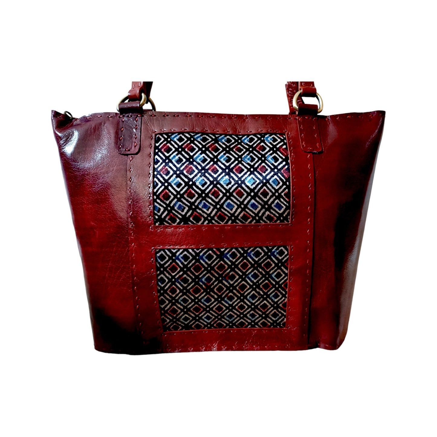 Boxy Affair Ajrakh Leather Tote Bag