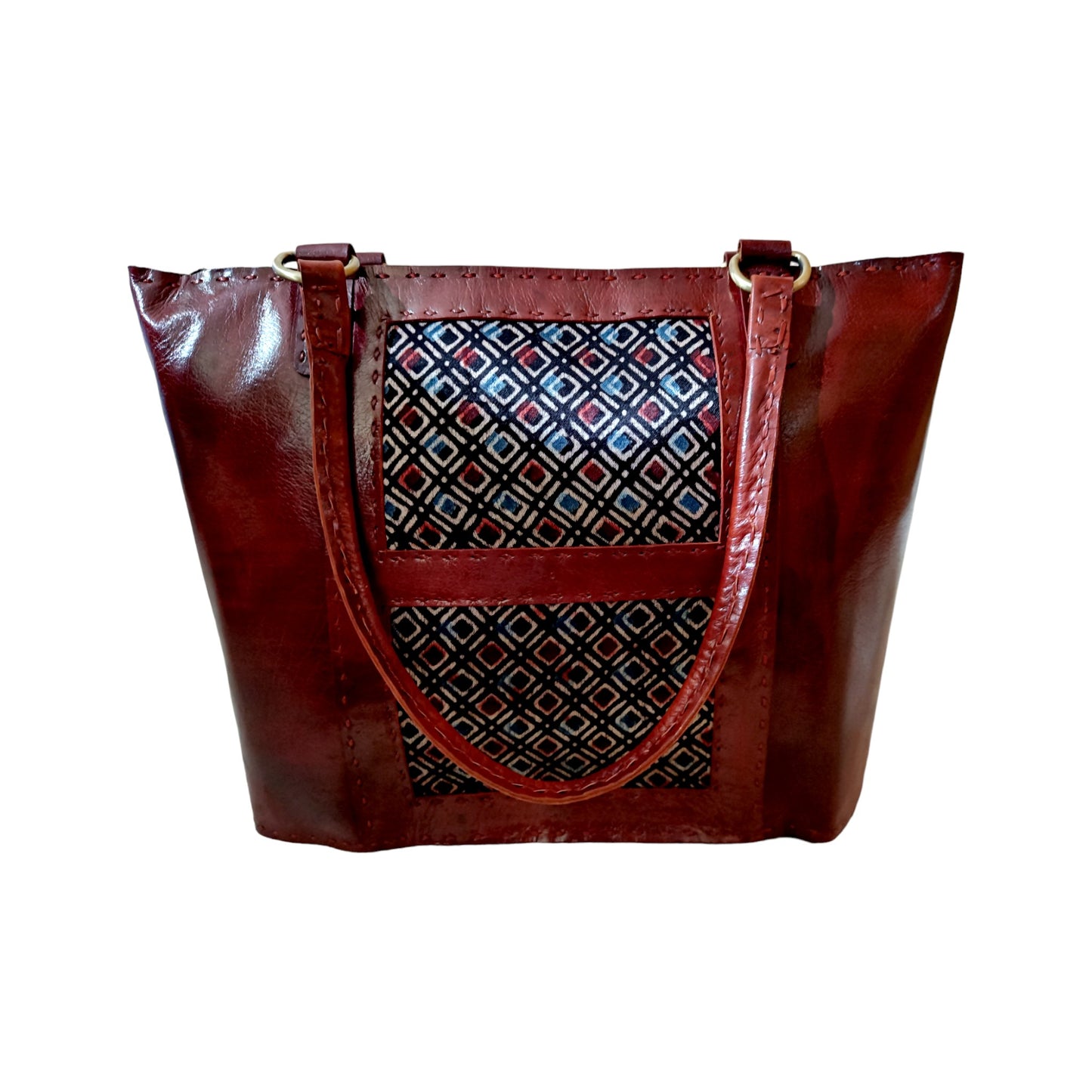 Boxy Affair Ajrakh  Leather Tote Bag