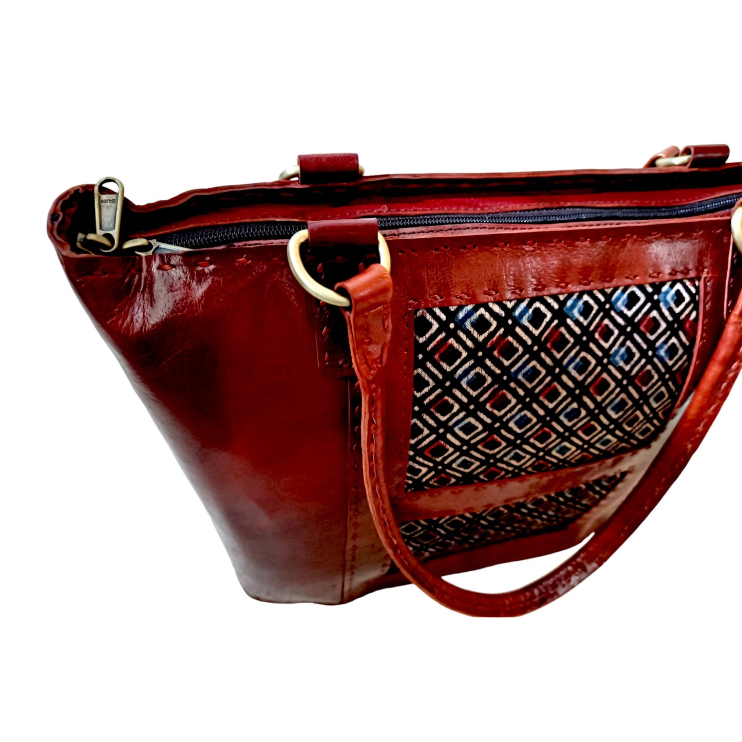 Boxy Affair Ajrakh Leather Tote Bag