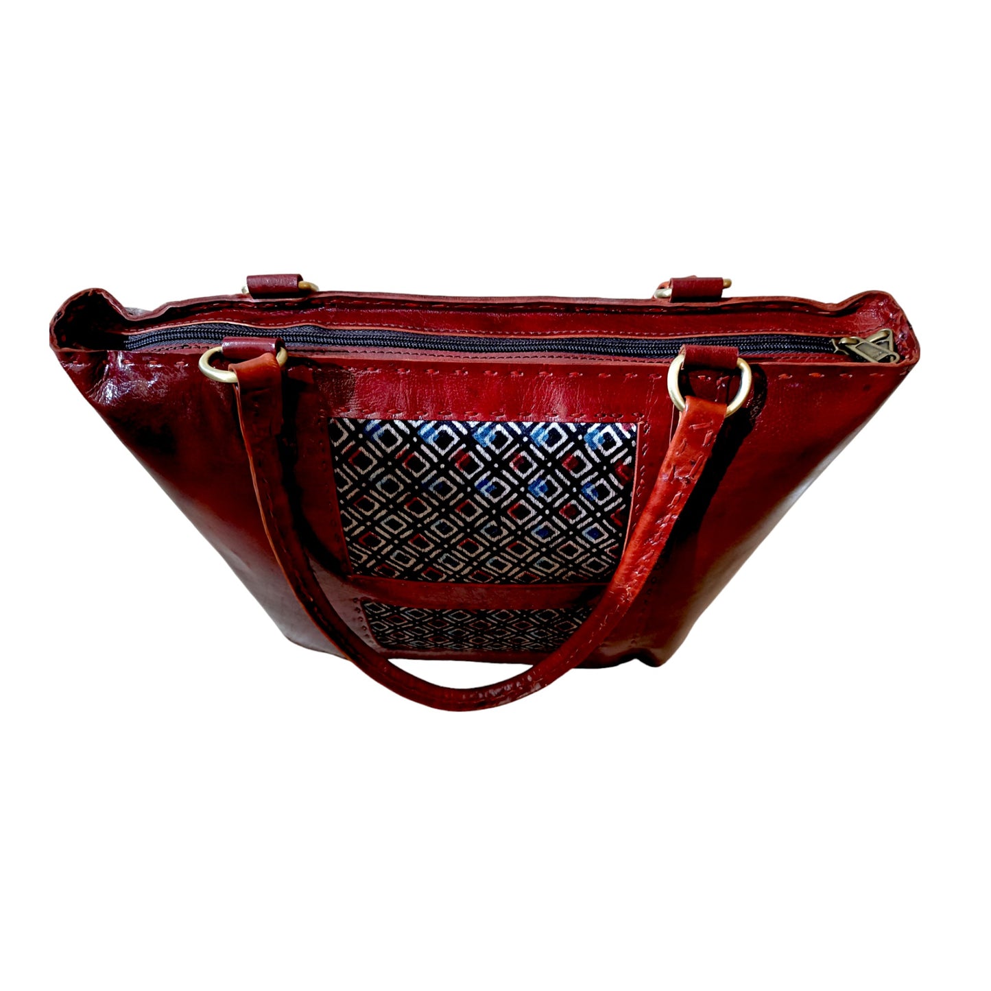 Boxy Affair Ajrakh Leather Tote Bag
