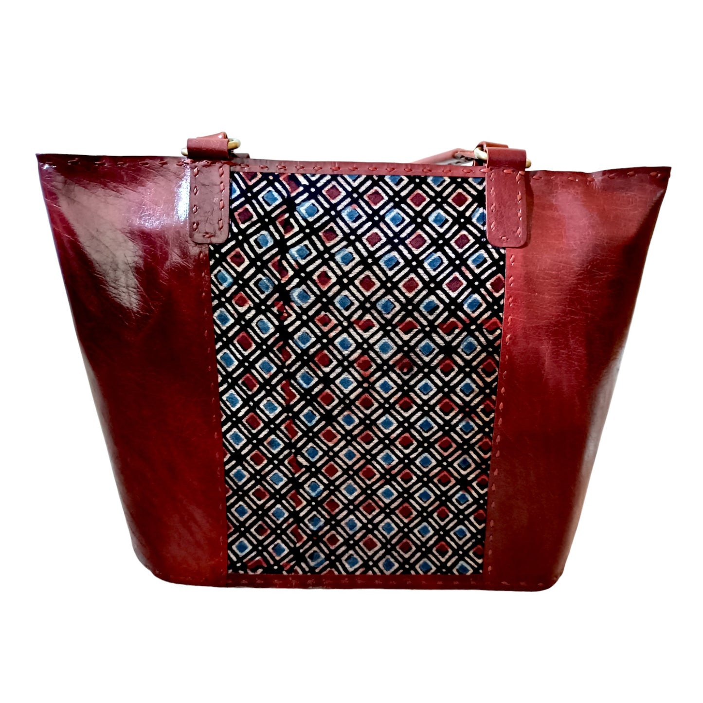 Odyssey Ajrakh Leather Tote Bag
