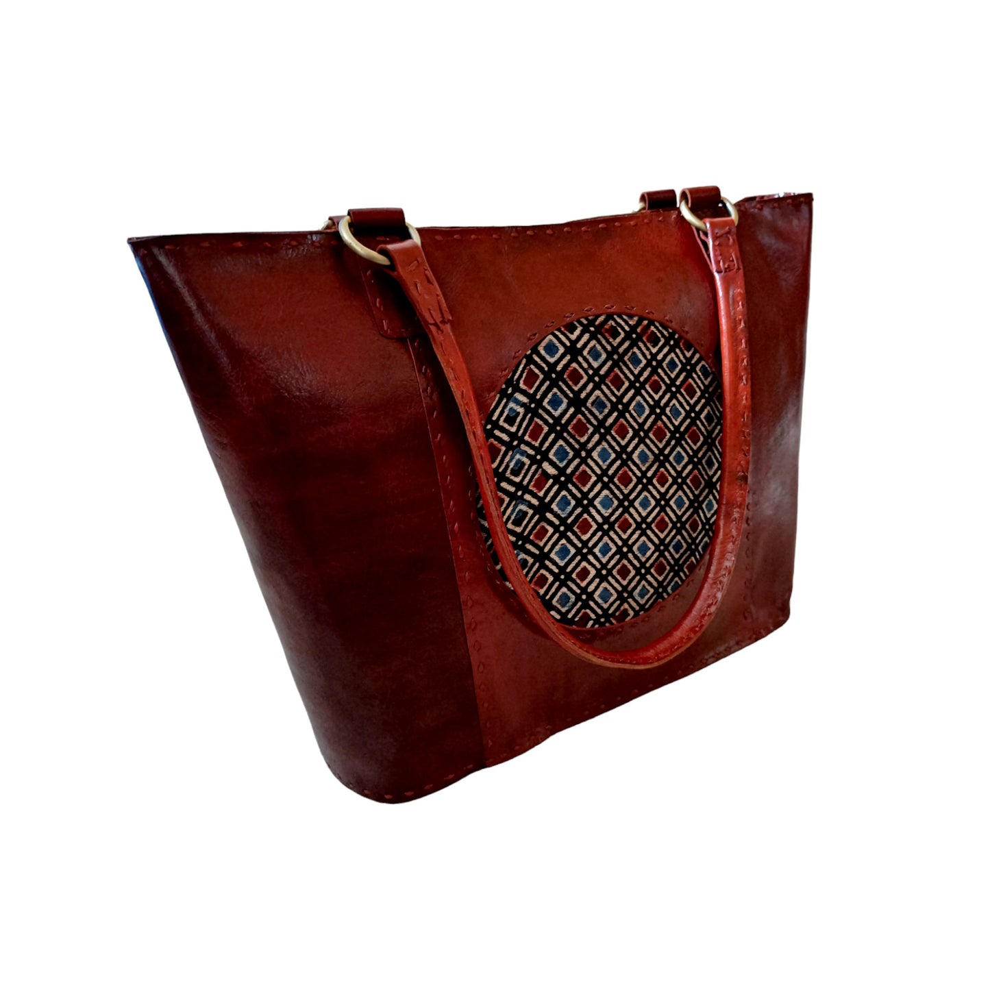 Classy Circle Ajrakh Leather Tote Bag