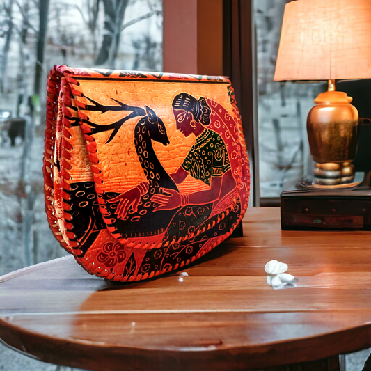 Tan Orange Hand embossed Guitar Sling Bag