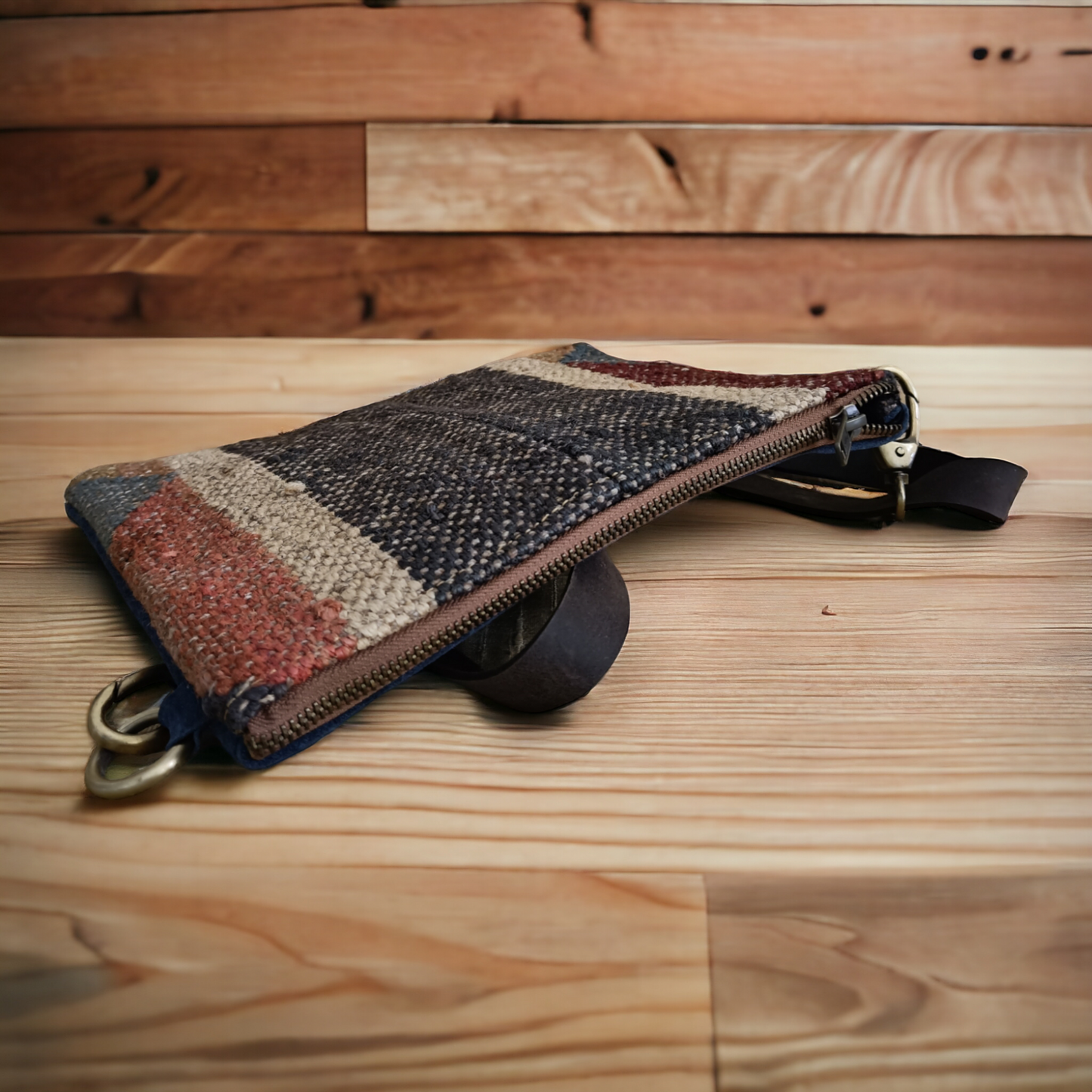 Geometric Patterned Jute Leather Sling Bag