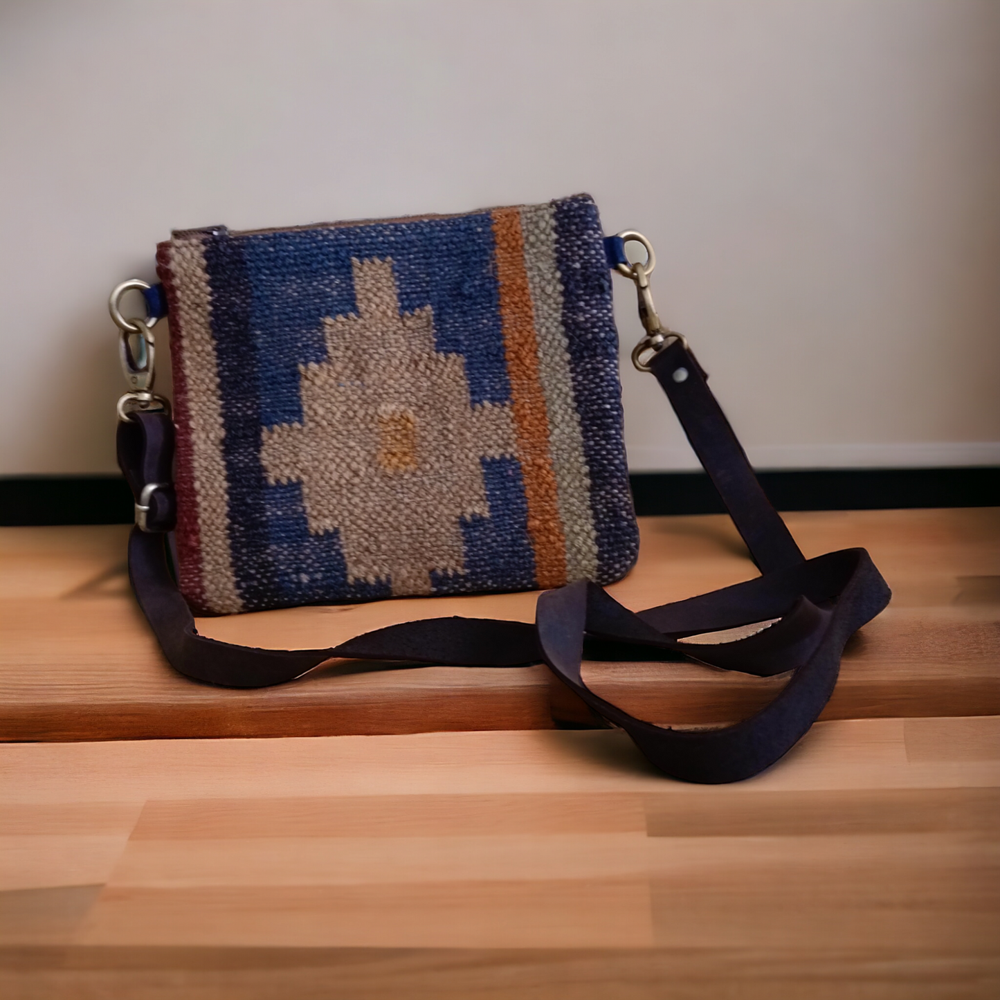 Geometric Patterned Jute Leather Sling Bag