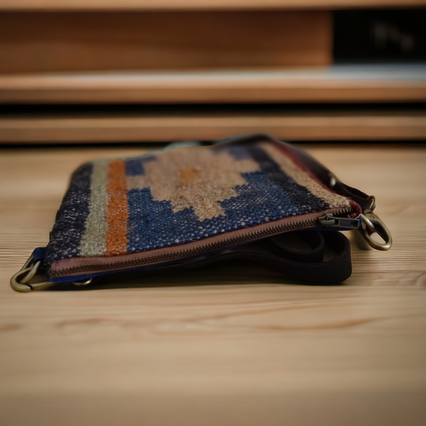 Geometric Patterned Jute Leather Sling Bag