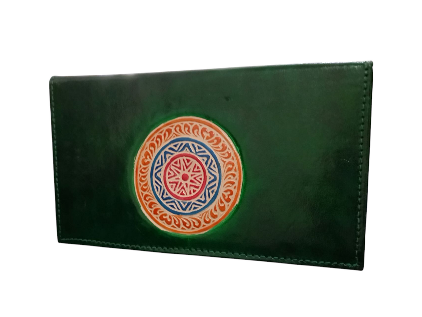 Green Hand embossed Crossbody Leather Purse
