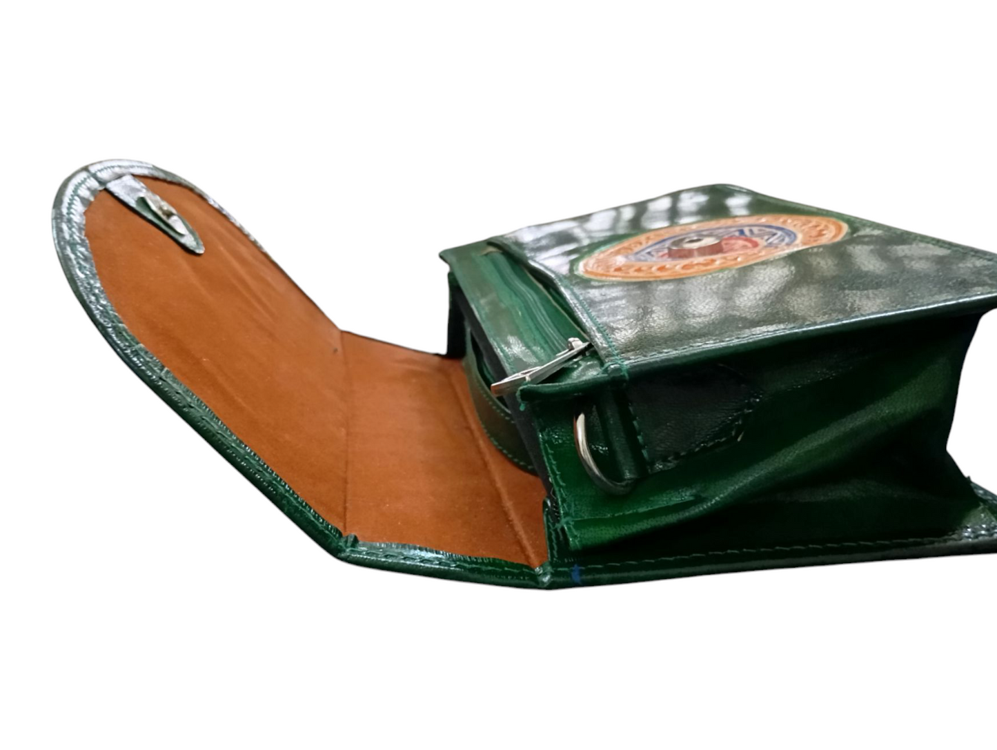 Green Hand embossed Crossbody Leather Purse