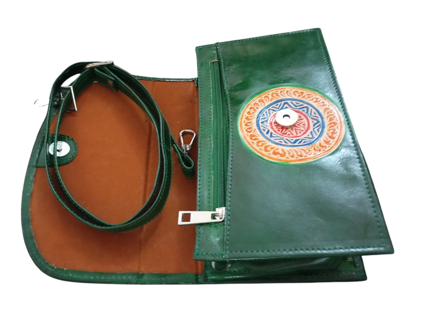 Green Hand embossed Crossbody Leather Purse