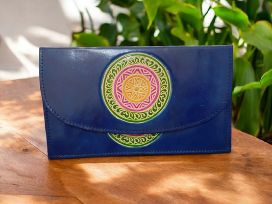Blue Hand embossed Crossbody Leather Purse