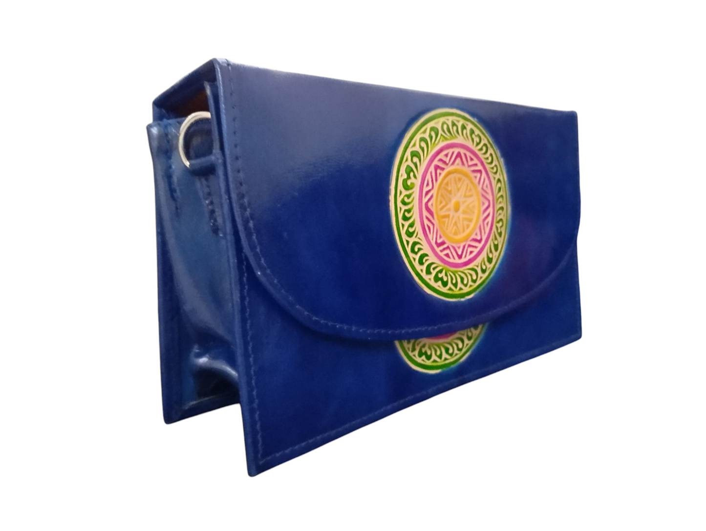 Blue Hand embossed Crossbody Leather Purse