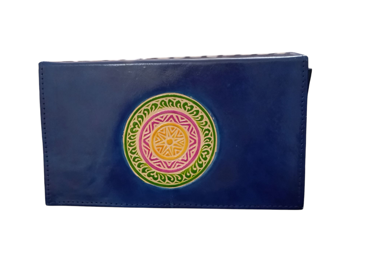 Blue Hand embossed Crossbody Leather Purse