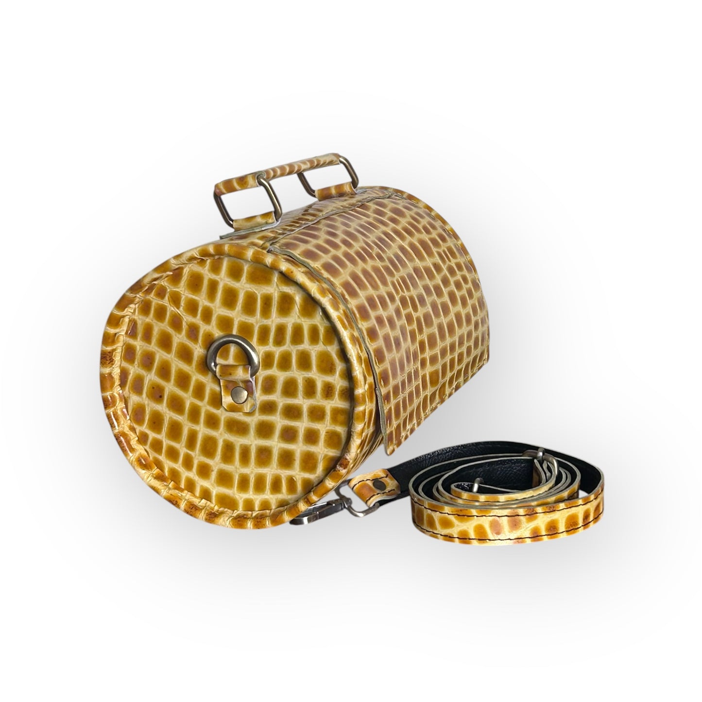 Yellow white Croc Leather Barrel Bag