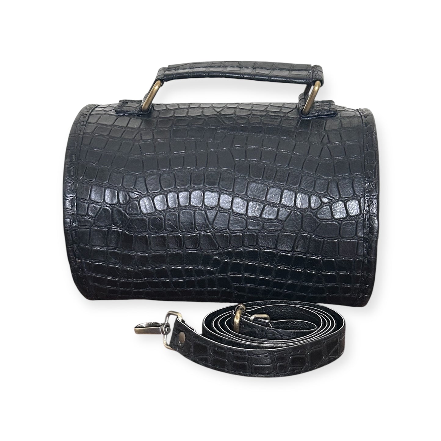 Black Leather Barrel Bag