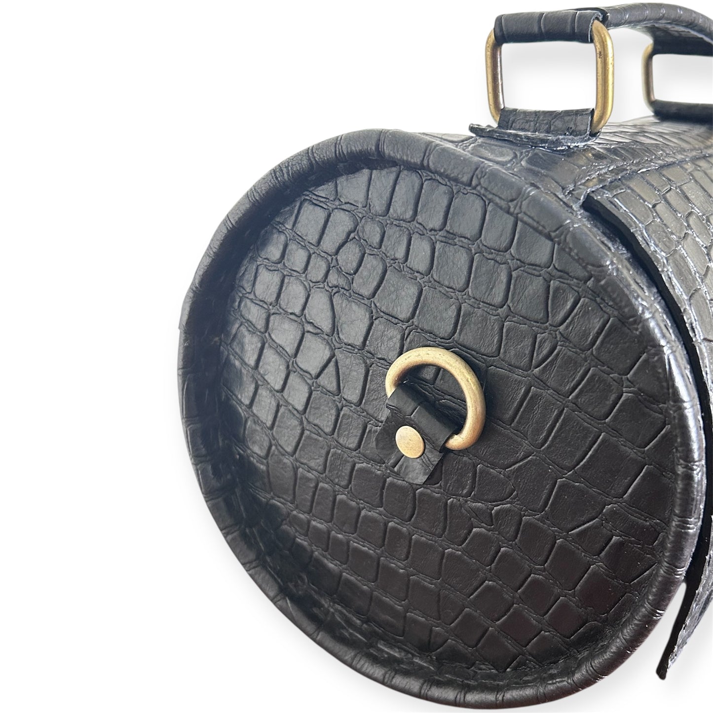 Black Leather Barrel Bag