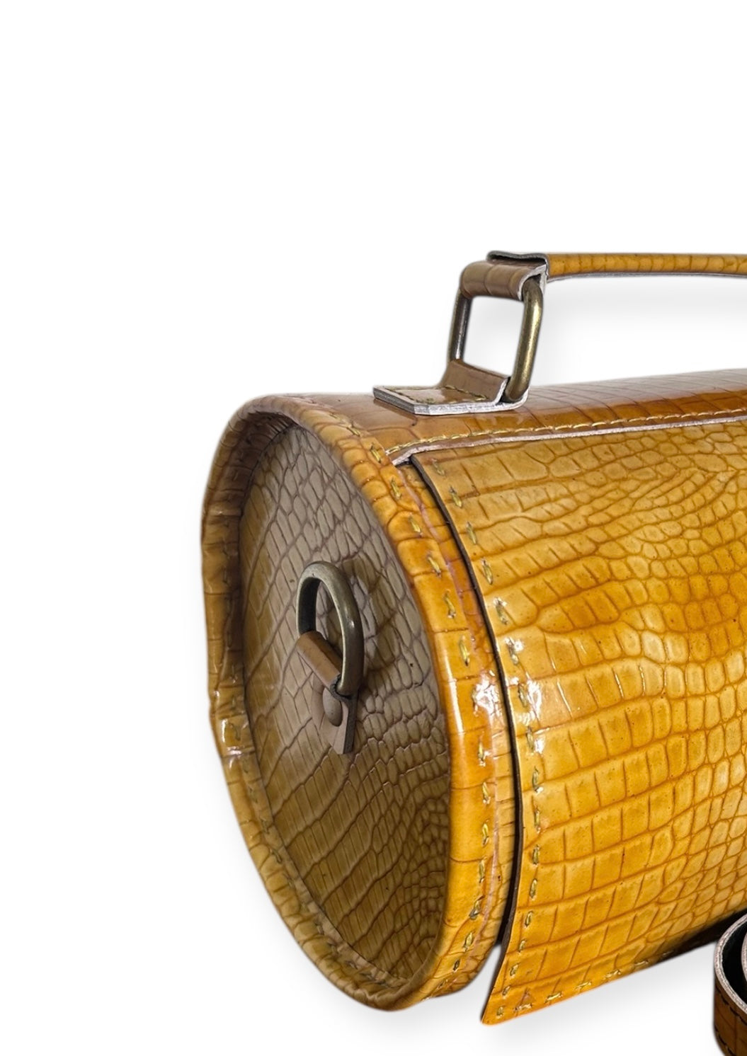 Yellow Croc Leather Barrel Bag