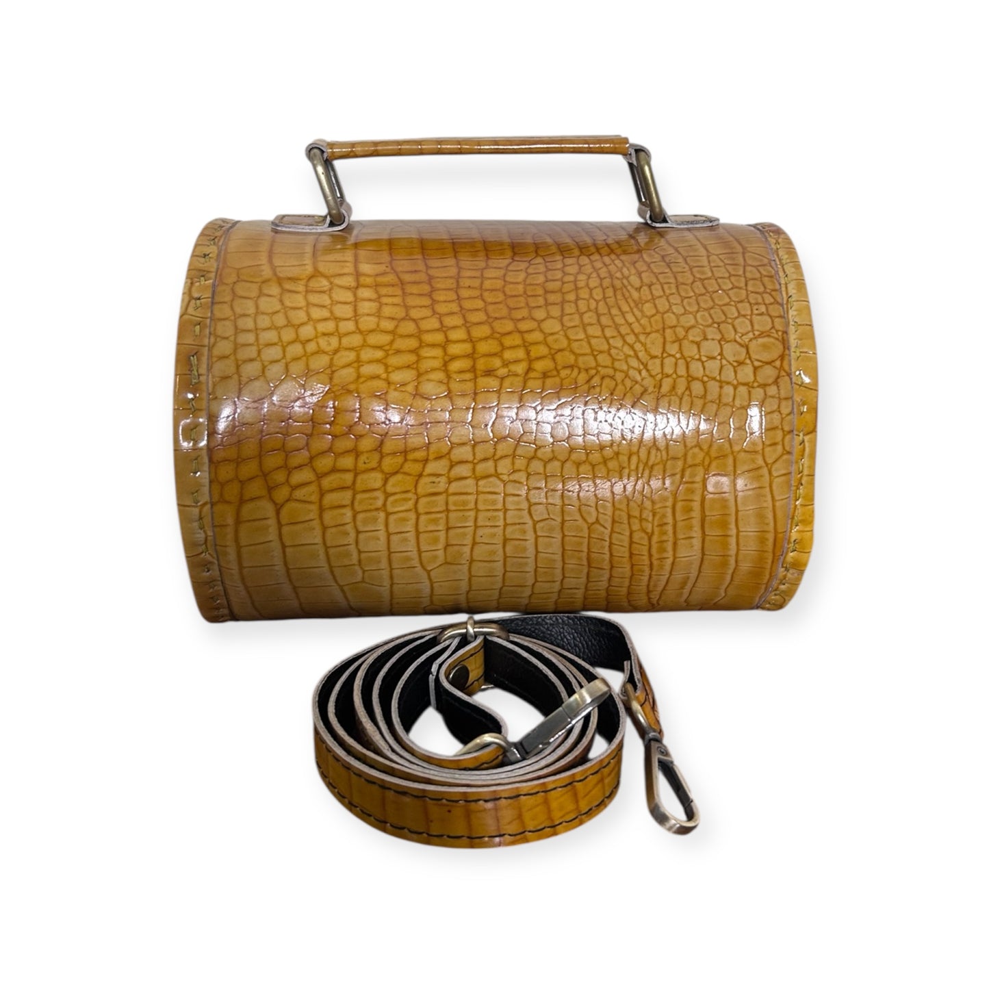 Yellow Croc Leather Barrel Bag