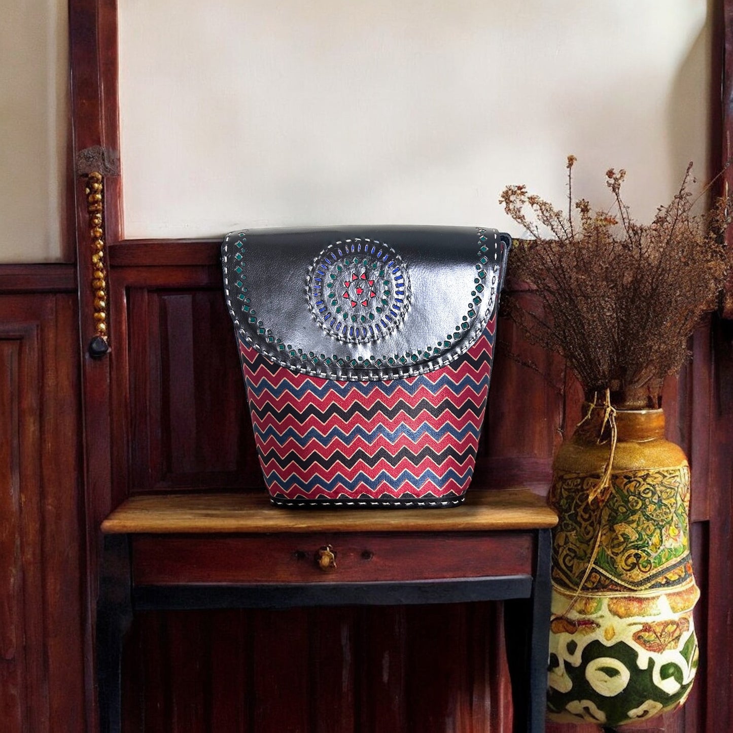 Fiery wave Leather Bucket Bag