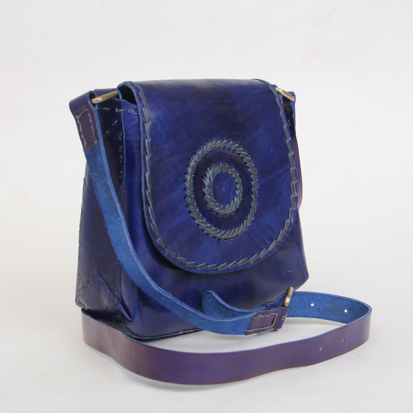 Indigo Blue Hand embroidered Classic Saddle Sling Bag