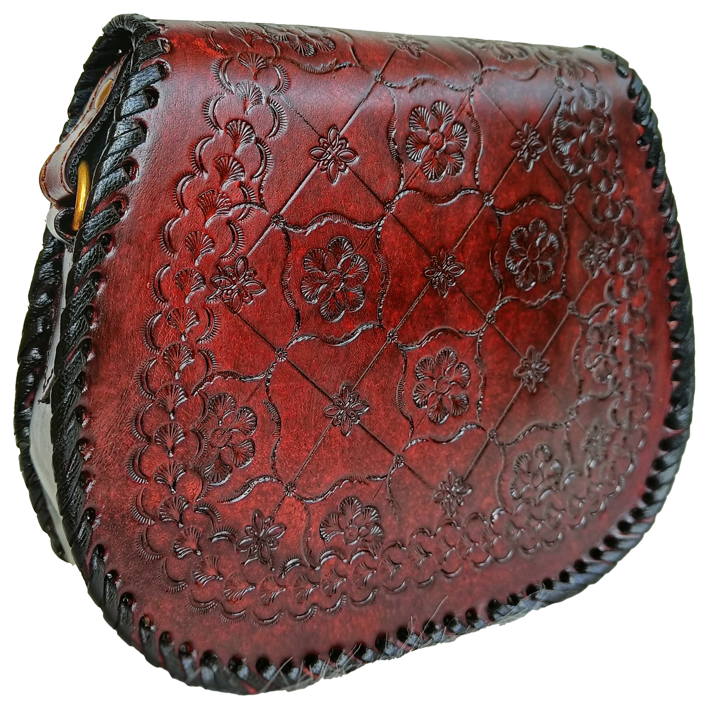 Burgundy Crossbody Handcarved Leather Sling Bag