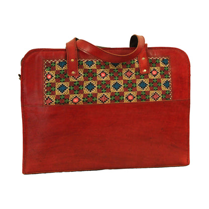 Cherry Red Laptop Bag with Green Red Handwork