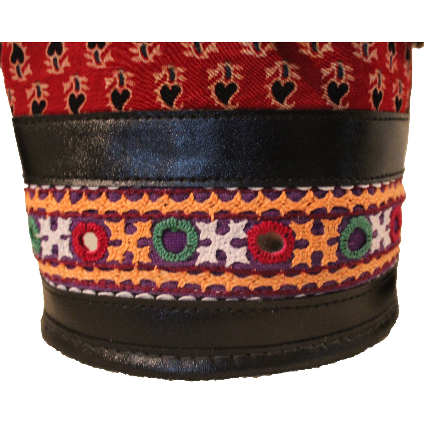 Black Ajrakh Leather Embroidered Potli