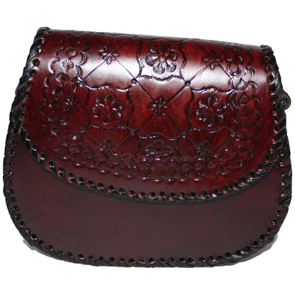 Burgundy Crossbody Handcarved Leather Sling Bag