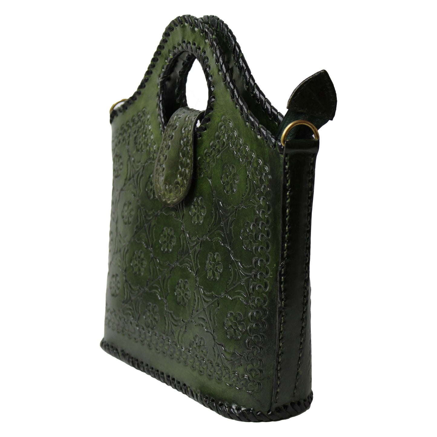 Olive Green Hand-carved Leather Handbag