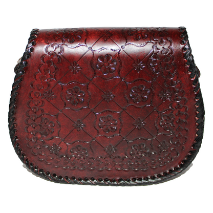 Burgundy Crossbody Handcarved Leather Sling Bag