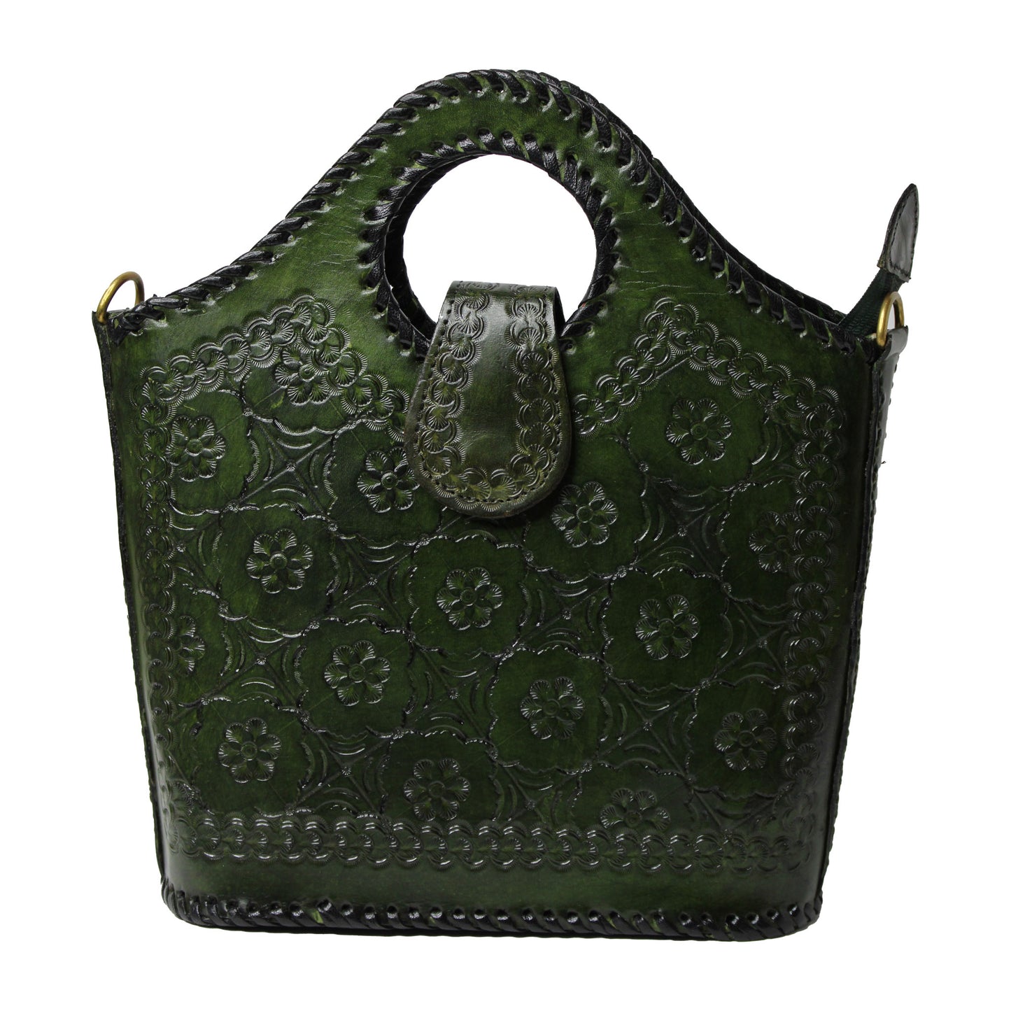Olive Green Hand-carved Leather Handbag