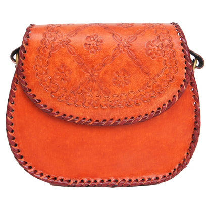Orange Crossbody Handcarved Leather Sling Bag